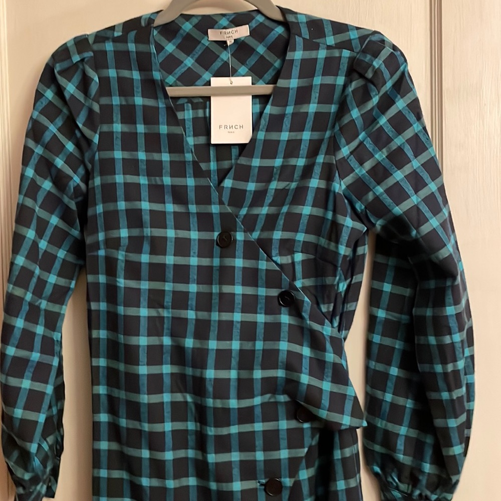 FRNCH Aita Plaid Button front plaid wrap dress